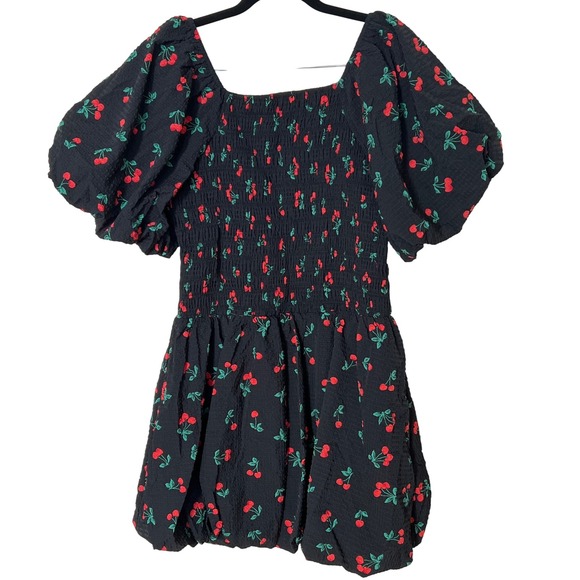 English Factory Black Cherry Print Smocked Mini Dress Medium NWT - Picture 6 of 12